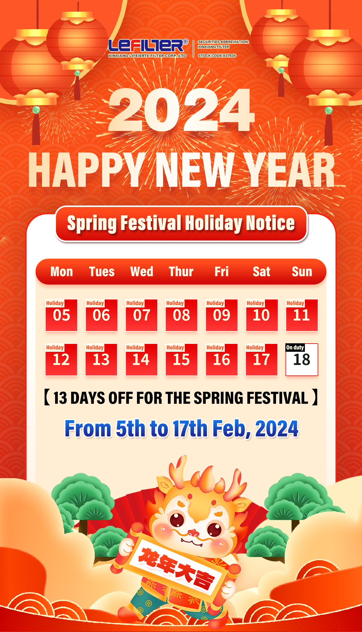 Notification of Chinese New Year Holiday Arrangements
